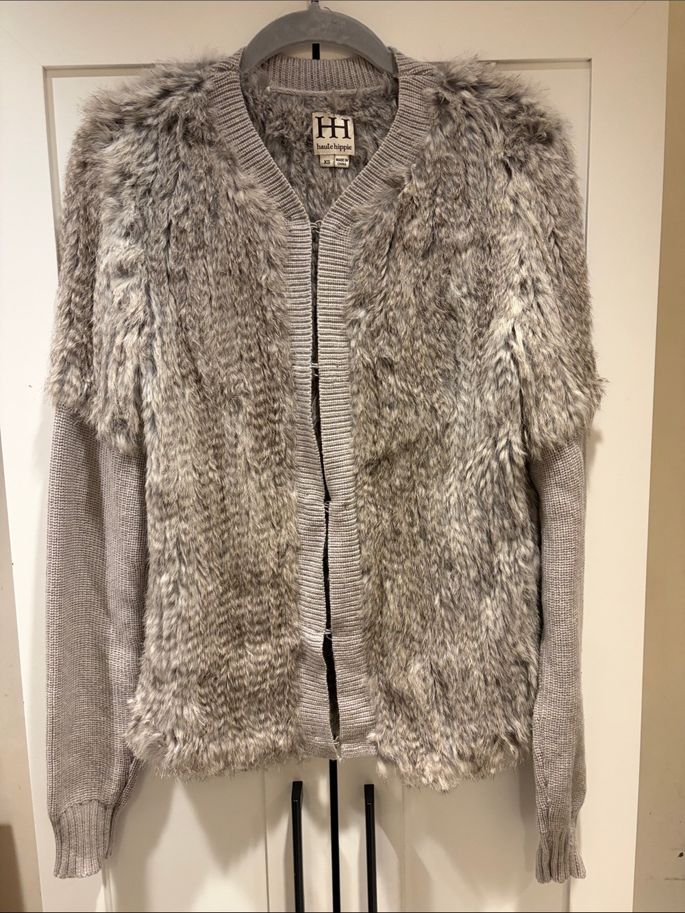 Haute Hippie Merino wool and genuine rabbit fur cardigan Hook and eye closure XS
